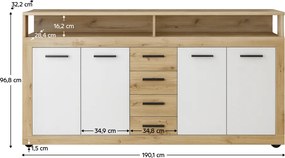 Kombinált komód, artisan tölgy/fehér, LUNYSA