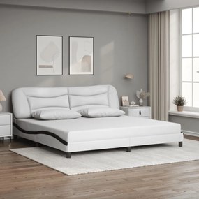 fehér és fekete műbőr ágykeret LED-világítással 200x200 cm