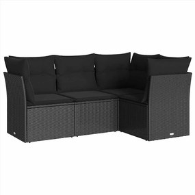 vidaXL 4 részes fekete polyrattan kerti ülőgarnitúra párnákkal