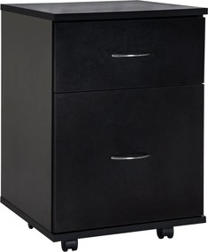 HOMCOM Irodai és Otthoni Fiókos Szekrény Mobil Fa Archiváló Kerekekkel és 2 Fiókkal 41x39x58cm Fekete | Aosom