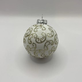 Fehér-arany kézzel festett karácsonyi üveggömb szett 7 cm 6 db