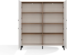 Aldabra POINT 4S komód 123.5x40x135.5 cm, kasmír, fekete lábakkal, tölgy komód fedlappal