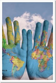 Poszterek keretben 40x60 Világtérkép Világkéz