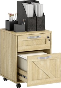 Vinsetto Irodai Fiókos Szekrény 2 Fiókkal, Mobil Irattartó Kerekekkel, Zárható és Felfüggeszthető Irattartók A4 Méretben 41x42x56 cm Természetes | Aos