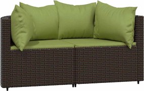 vidaXL 2 db barna polyrattan kerti sarokkanapé párnákkal