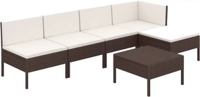 vidaXL 6 részes barna polyrattan kerti bútorszett párnákkal
