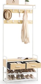 Kabátállvány cipőpaddal, 2 fiók, 10 akasztó, matt arany tölgy