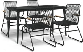vidaXL 5 részes fekete PVC rattan kerti étkezőgarnitúra