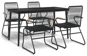 vidaXL 5 részes fekete PVC rattan kerti étkezőgarnitúra