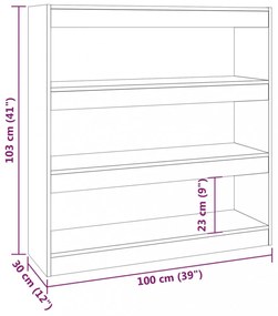 betonszürke térelválasztó könyvszekrény 100 x 30 x 103 cm