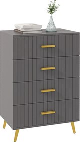 HOMCOM Modern és Felborulásgátló 4-Fiókos Komód, Fa és Alumínium Komód, 60x40x90 cm, Arany és Sötétszürke | Aosom