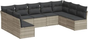 vidaXL 9 részes világosszürke polyrattan kerti ülőgarnitúra párnával