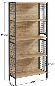 TAYLOR SONOMA könyvespolc, 5 polccal, 155x74cm