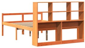 viaszbarna tömör fa könyvespolcos ágy matrac nélkül 135 x 190cm