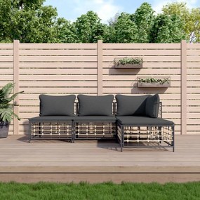 4 részes antracitszürke polyrattan kerti ülőgarnitúra párnákkal