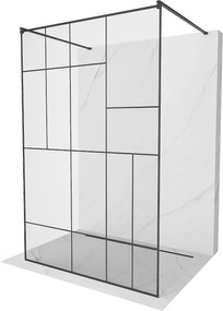 Mexen Kioto, átmenő zuhanyparaván 130 x 200 cm, 8mm átlátszó üveg / fekete mintás, 2x fekete stabilizáló távtartó, 800-130-002-70-78