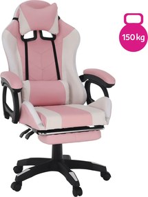 Irodai/gamer szék RGB LED világítással, rózsaszín/fehér, JOVELA