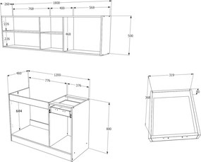 Kara konyhabútor, Antracit / Fehér, 180 cm