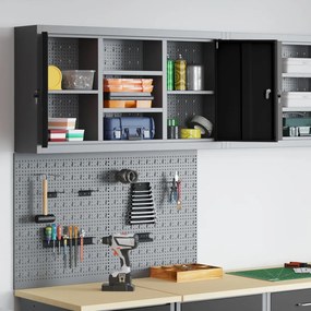 3 részes szerszám szekrény és falra szerelhető pegboard szett fekete fém