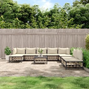 10 részes antracitszürke polyrattan kerti ülőgarnitúra párnával