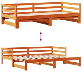 viaszbarna tömör fenyőfa kihúzható kanapéágy fiókkal 90x190cm