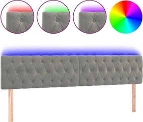 vidaXL világosszürke bársony LED-es fejtámla 200 x 7 x 78/88 cm