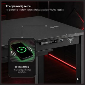 Gamer íróasztal elektromosan állítható, beépített vezeték nélküli QI töltő és USB: Diablo X-RIFT fekete