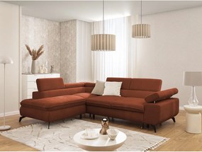 Terrakotta színű zsenília sarokkanapé (bal oldali-L alakú) Marbeya – Ropez