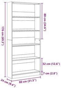 fekete szerelt fa könyvszekrény 80 x 24 x 176 cm