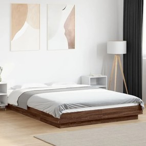 barna tölgyszínű szerelt fa ágykeret LED-del 120 x 200 cm