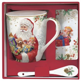 Karácsonyi Télapós porcelán bögre poháralátéttel Santa is coming