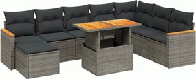 vidaXL 9 részes szürke polyrattan kerti ülőgarnitúra párnákkal