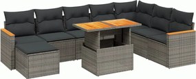 vidaXL 9 részes szürke polyrattan kerti ülőgarnitúra párnákkal