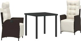 vidaXL Kert étkező szett párnával 3 pcs Barna polirattan