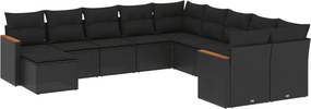 vidaXL 11 részes fekete polyrattan kerti ülőgarnitúra párnákkal