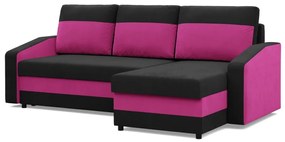 Hewlet sarokkanapé, 2 ágyneműtartóval, szövet anyag, univerzális oldal, bonell töltet, fekete - rózsaszín