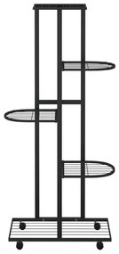 5-szintes fekete vas virágtartó állvány kerekekkel 44x23x100 cm