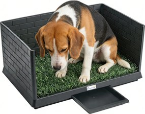 PawHut kutyatoalett műfűvel, 75 × 51 × 36,5 cm — magas oldalfalak, kihúzható tálca, könnyen tisztítható beltéri/kültéri tréningtoalett, fekete | Aosom