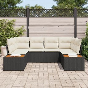 6 részes kerti kanapé szett párnákkal Fekete Poli rattan Acacia