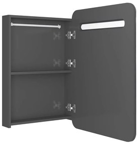 fényes szürke LED-es tükrös fürdőszobaszekrény 60 x 11 x 80 cm