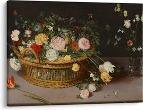 Kép - Jan Brueghel the Elder, Flowers in a Basket and a Vase, reprodukciók (70x50 cm)