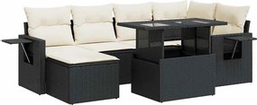 vidaXL 7 részes fekete polyrattan kerti ülőgarnitúra párnával