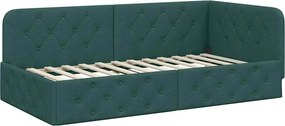 vidaXL Sarokágy keret fejtámlával Sötétzöld 90 x 190 cm szövet