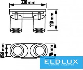UNIVERSO Spot lámpatest 2xGU10 Max.35w IP20 220x70x110mm Fekete/Arany