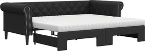 vidaXL fekete kihúzható műbőr heverő matraccal 90 x 200 cm
