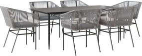 vidaXL 7 részes szürke polyrattan üveg kerti étkezőgarnitúra párnával