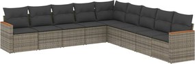 vidaXL 9 részes szürke polyrattan kerti ülőgarnitúra párnákkal