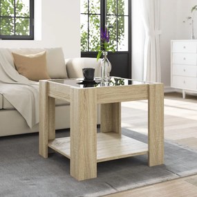 Sonoma tölgy szerelt fa dohányzóasztal LED-del 53 x 53 x 45 cm