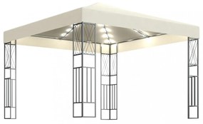 krémszínű szövet pavilon LED fényfüzérrel 3 x 3 m