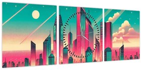 Kép – Nagyváros pop-art stílusban (órával) (90x30 cm)